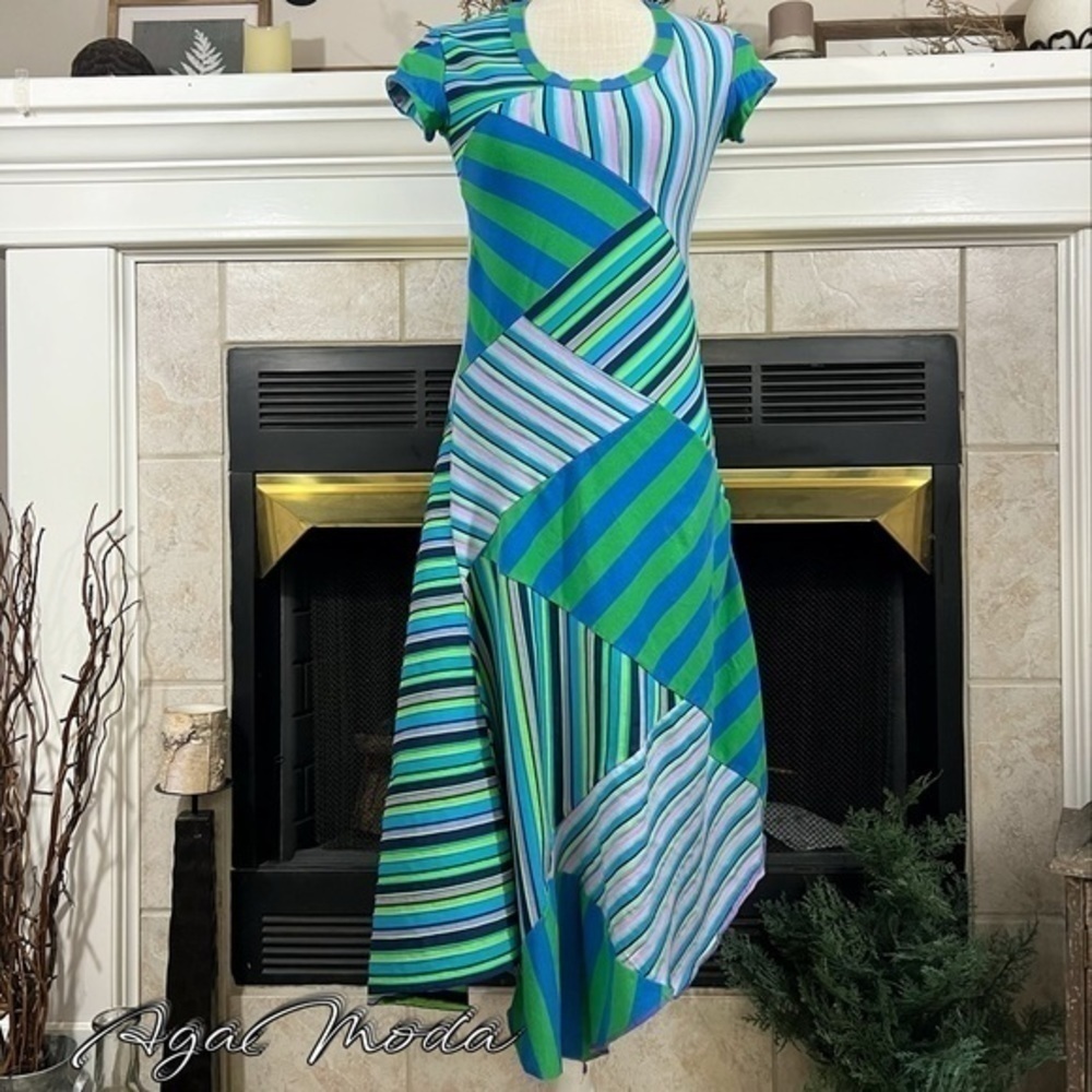 Sampleline By Aimee Asymmetrical Jersey Knit Patchwork Print Maxi Dress